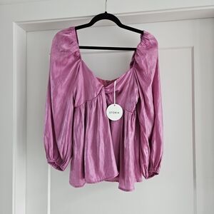 Storia Satin Pink Babydoll Blouse Small NWT